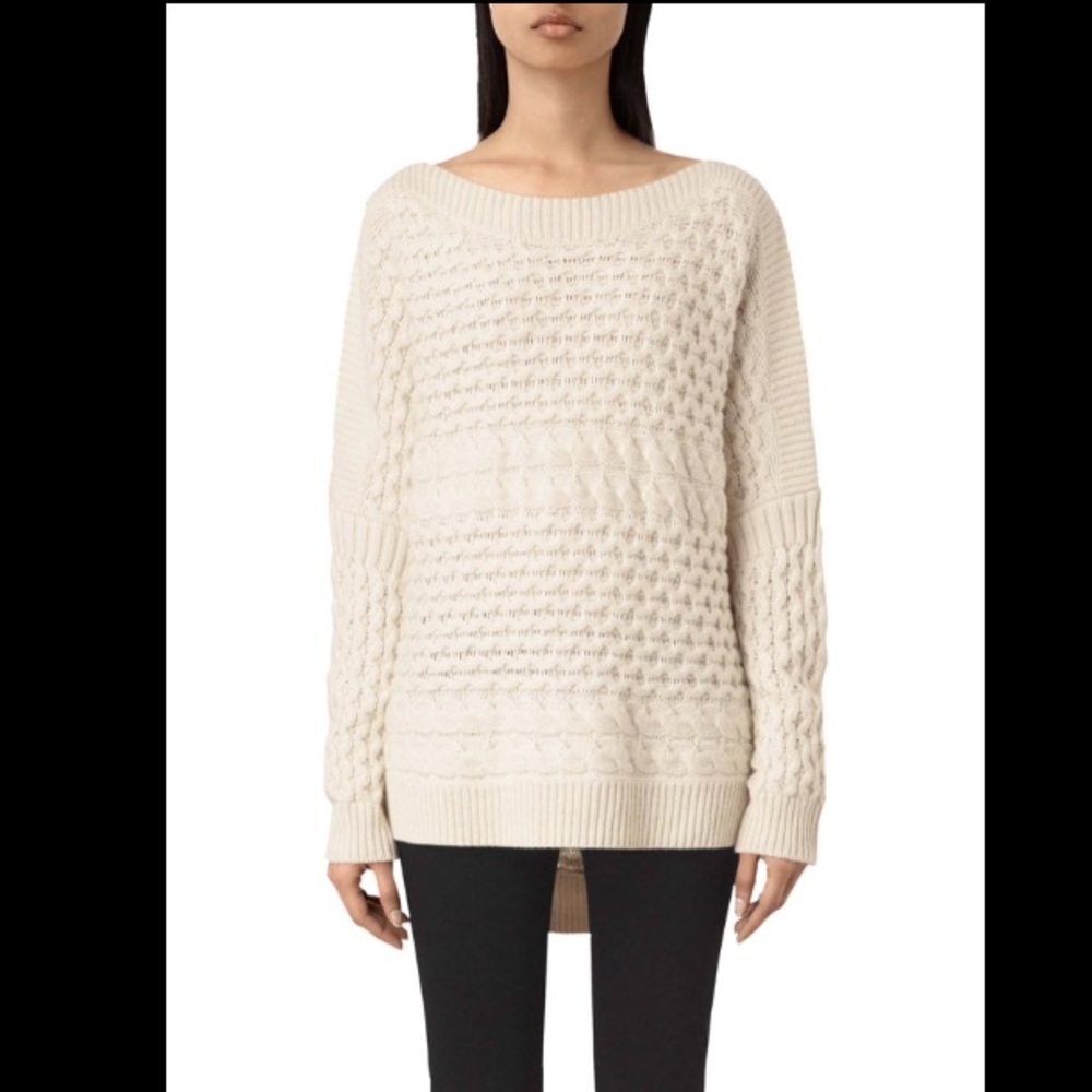 All Saints Wool Cashmere Chunky Cable Knit Sweater - Picture 2 of 8